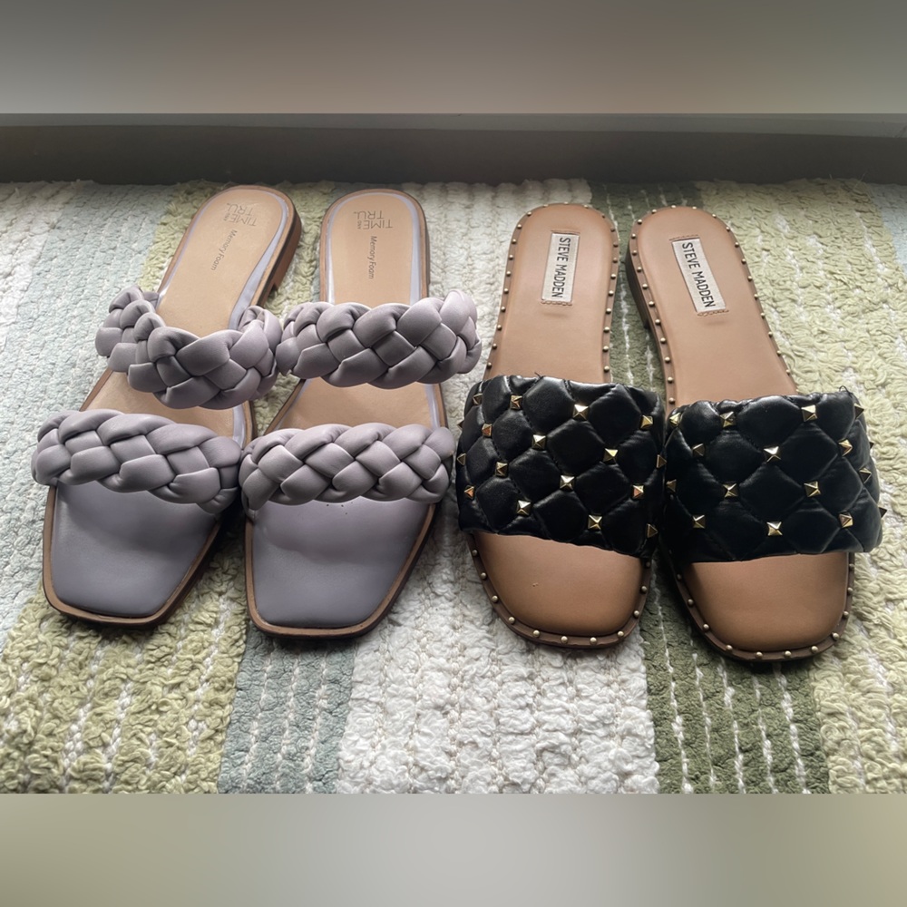 SETof 2 Sandals Slides 8.5 9 STEVE MADDEN & Time and Tru MINT cond!!